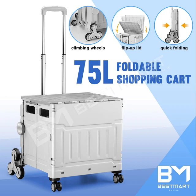 Folding Shopping Cart Trolley 75L Crate Grocery Storage Climbing Wheels Carts