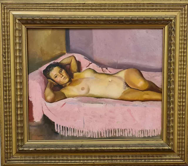 Francesc Domingo Segura. Nu De Femme. Huile Sur Toile. Xxe Siècle.