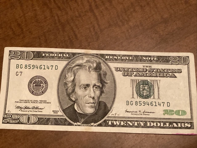 1999 20 dollar bill has some crispness Federal reserve note FRN FW Texas