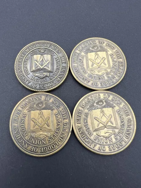 Lot Of 4 Grand Lodge Of Ancient Free Masons Of South Carolina Medal Coin Token