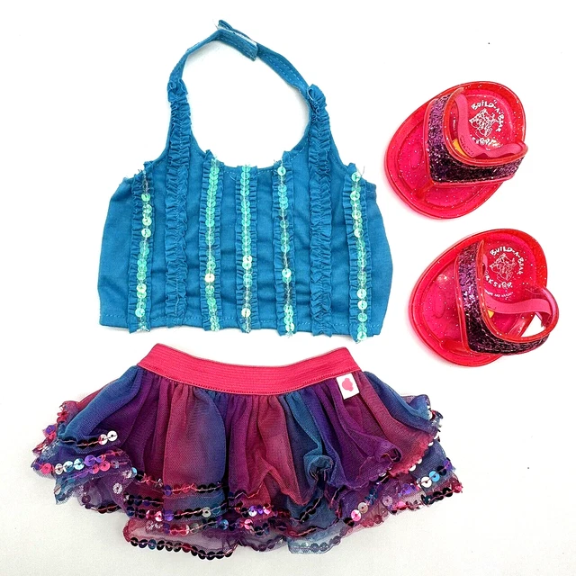 Build a Bear Sequin Ruffle Tank Top Tutu Skirt Flip Flop Shoes Teddy Clothes