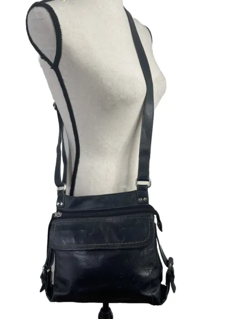 Vintage Fossil Black Leather Crossbody Shoulder Purse Bag Wallet Organizer