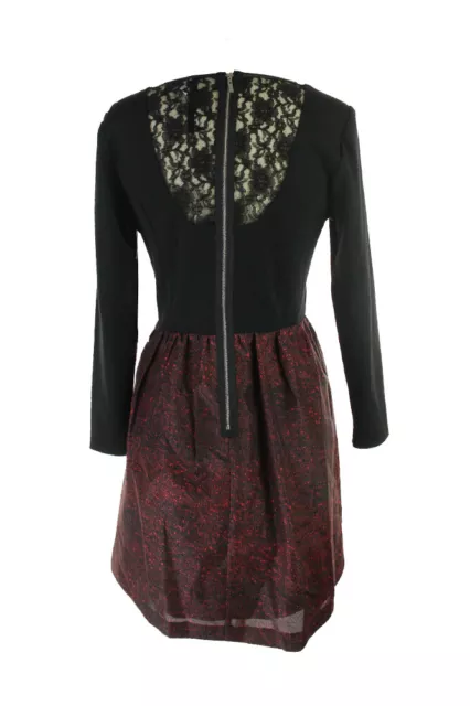 Kensie New Black-Red 3/4-Sleeve Lace-Inset Dress S $99 2