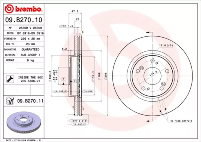 2x BREMBO Bremsscheibe PRIME LINE - UV Coated 09.B270.11 für HONDA CW ACCORD CU