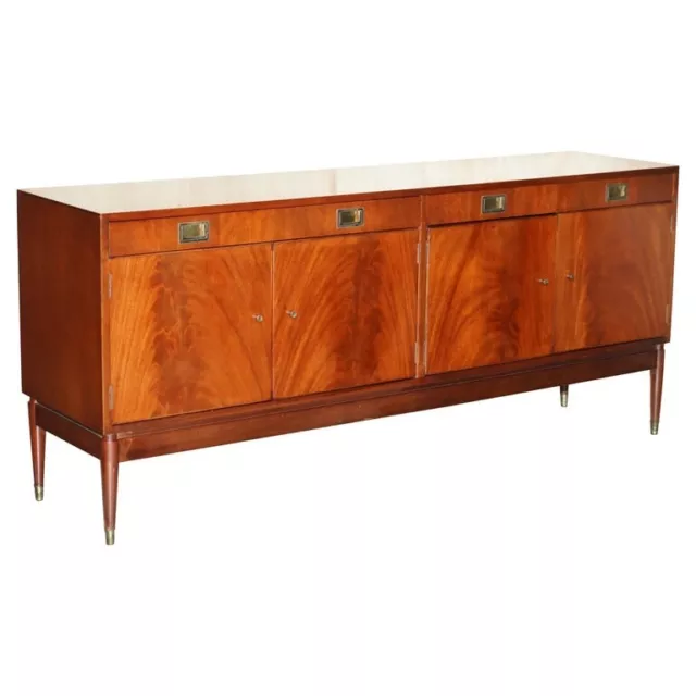 1966 Stamped Greaves & Thomas Mahogany Brass Sideboard Military Campaign Handles