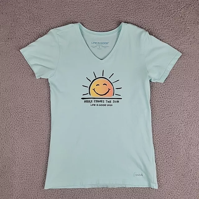 Life is Good T-shirt Women's Small Green Here Comes The Sun Casual Normcore Knit