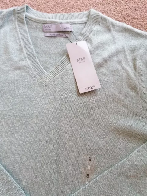 Pull homme Marks and Spencer pur coton S mélange vert clair 35/37 pouces neuf avec étiquettes 3