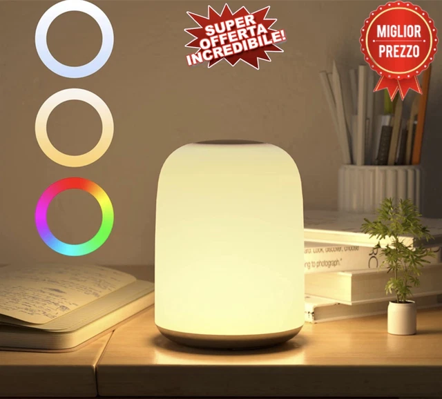 Lampada Touch, Led Da Comodino - Usb, Notturna, Portatile, Ricaricabile, Rgb Led