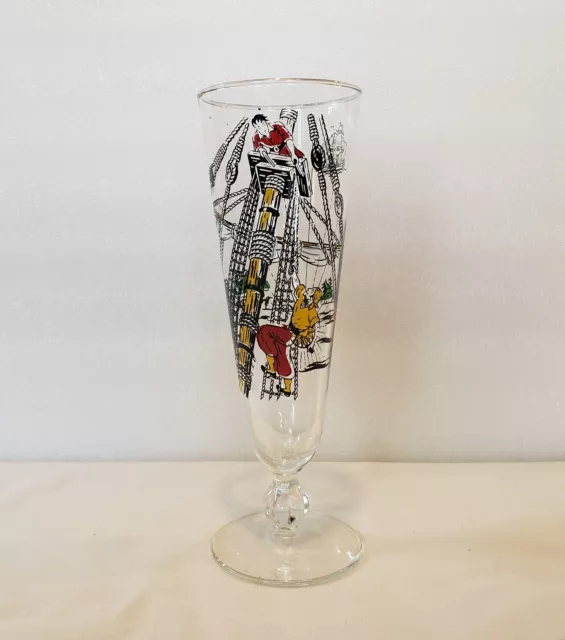 Vintage 1950s Libbey Glass Pilsner Beer Glass Treasure Island Pirates And Boats