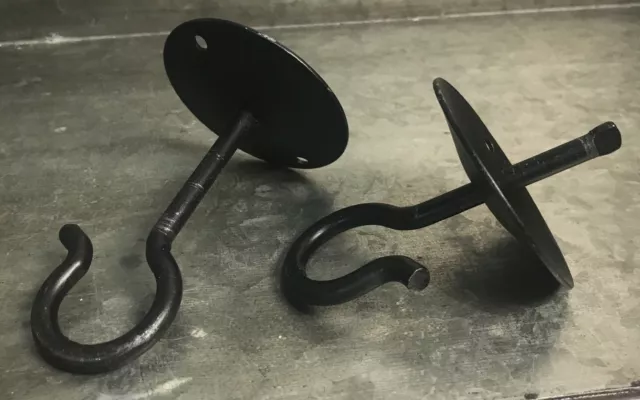 2 New Amish Forged Black Wrought Iron Swivel Ceiling Hooks Strong Sturdy metal