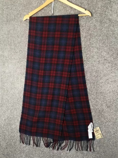 Sciarpa giapponese lunga 72 pollici MUJI rossa e blu tartan a check 100% lana nuova con etichette