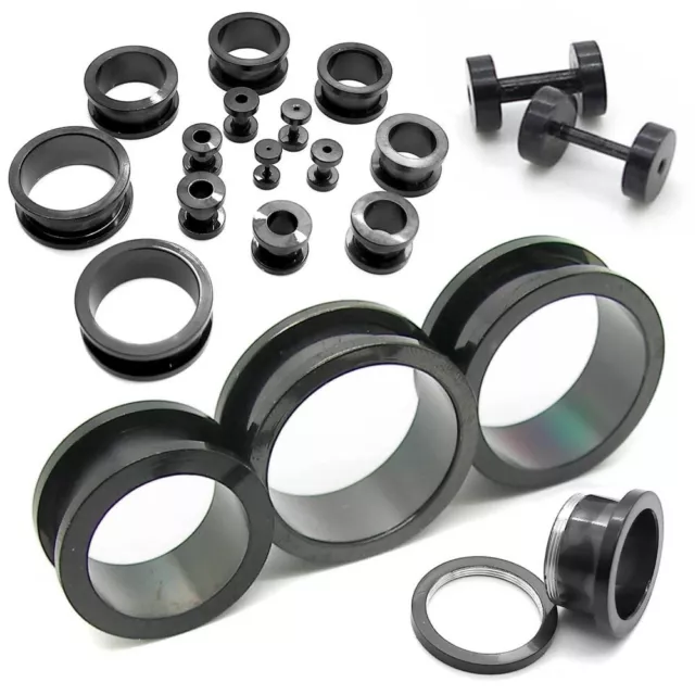 Tunnelset Set Flesh Tunnel Plug Schwarz nach Dehnstab Ohr 1,6 - 22 mm Schraub