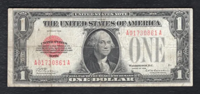 Fr. 1500 1928 $1 One Dollar Red Seal Legal Tender United States Note Vf (C)