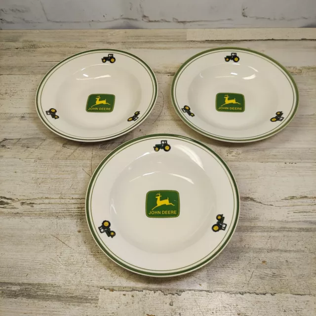 (3) Gibson 9" John Deere Tractor Soup/Salad Bowls Farming Green Trim Logo