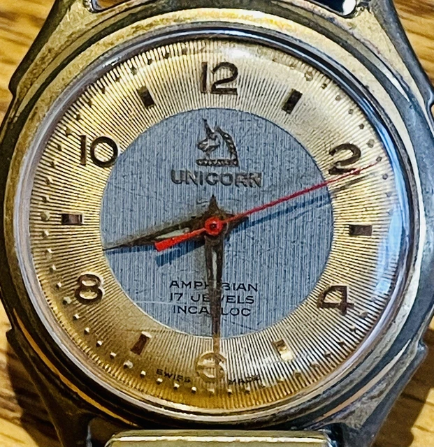 UNICORN, AMPHIBIAN 17 Jewels Incabloc Rolled Gold Wrist Watch, Fixoflex