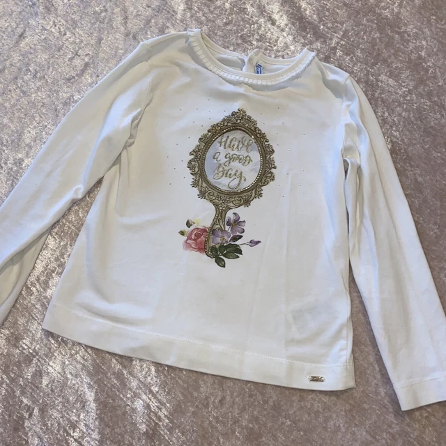 Monnalisa & Mayoral Girls White T-shirt Leggings Outfit Set Rose Mirror Age 6 3