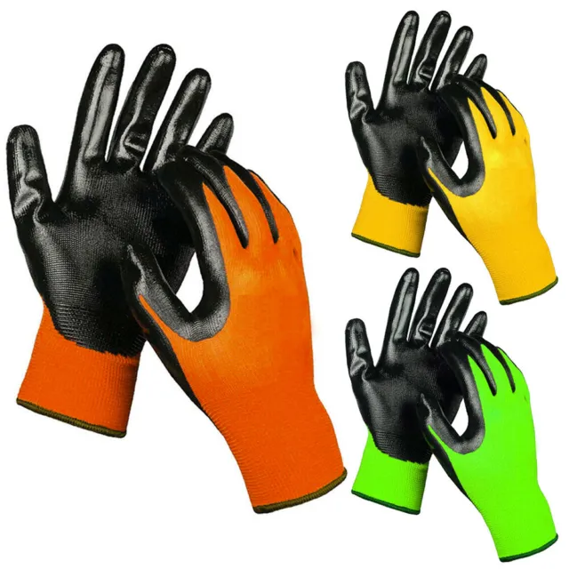 3 Pairs Safety Work Gloves Nitrile Coated Garden Mechanics Heavy Duty Latex Free