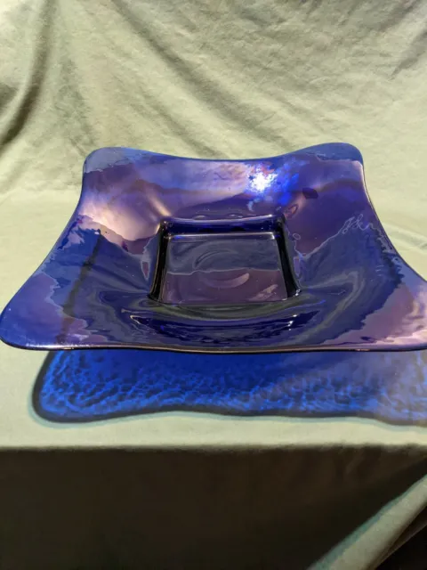 Beautiful Vintage MCM 17" Cobalt Blue Glass Decorative Platter