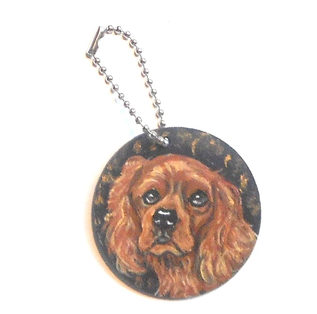 Ruby Cavalier King Charles Spaniel Dog Key Chain Hand Painted Collectible