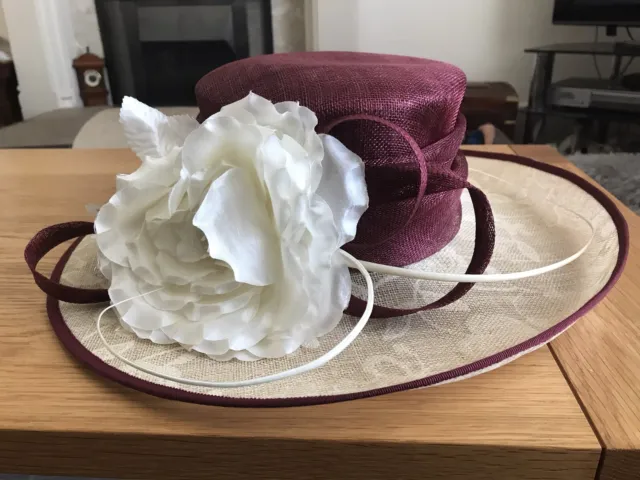 Lovely Jacques Vert Formal Hat Cream And Burgundy. Mother Of The Bride.