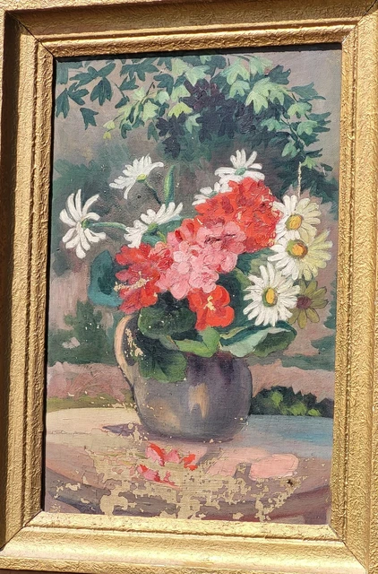 TABLEAU BOUQUET de Fleurs dans un Vase Peinture huile sur toile. A ...