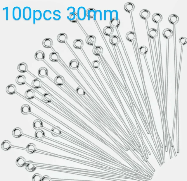 Alfileres para ojos de acero inoxidable de 30 mm accesorios de joyería 100 piezas color plata