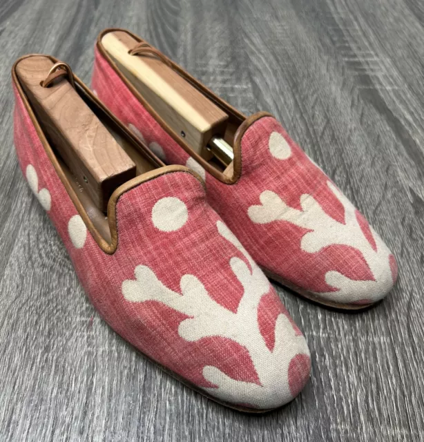 $575 Stubbs & Wootton Fabric "CORAL" Slippers Loafers Shoes Womens Sz 8 Rare HTF