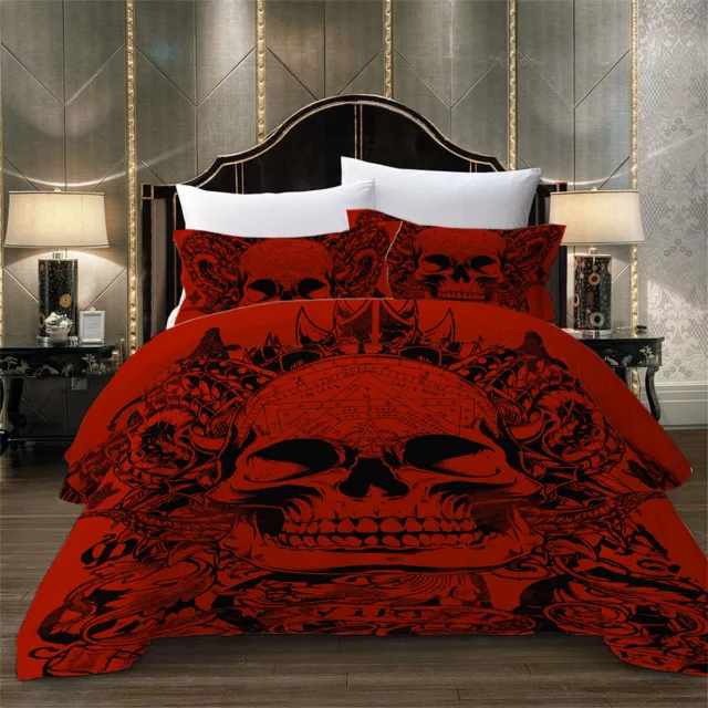 Skull Red Doona Quilt Duvet Cover Set Single Double Queen Size Bed Pillowcases