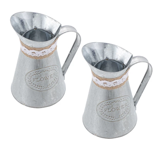 2pcs Rustic Metal Flower Vase Shabby Farmhouse Jug Vase Vintage Can Pitcher