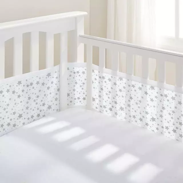 Breathable Baby Mesh Liner - 4 Sided (Twinkle Stars Grey) Alternative To Bumpers