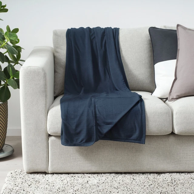 IKEA ODDHILD Throw Cover Blanket Sofa Fleece Bed Travel Throwover ~ Dark Blue