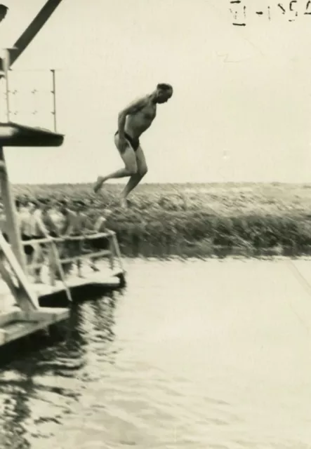 Shirtless man diving jump abstract strange odd weird unusual gay int vtg photo