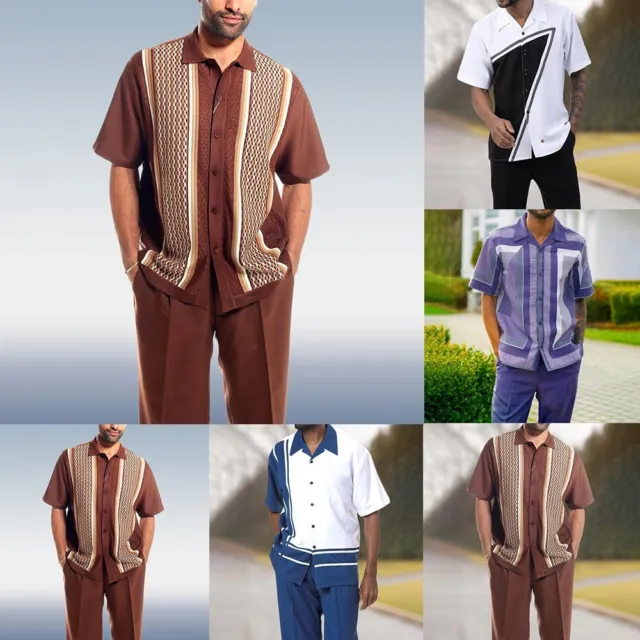 Set pantaloni camicia casual da uomo casual da passeggio maniche corte con botto
