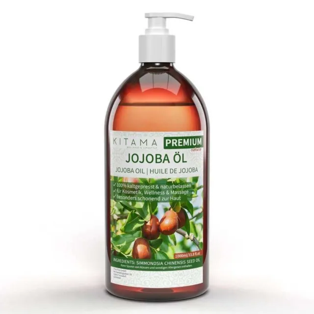 Jojobaöl kaltgepresst nativ 1000ml 1L (Liter) zur Hautpflege Massage Haarpflege