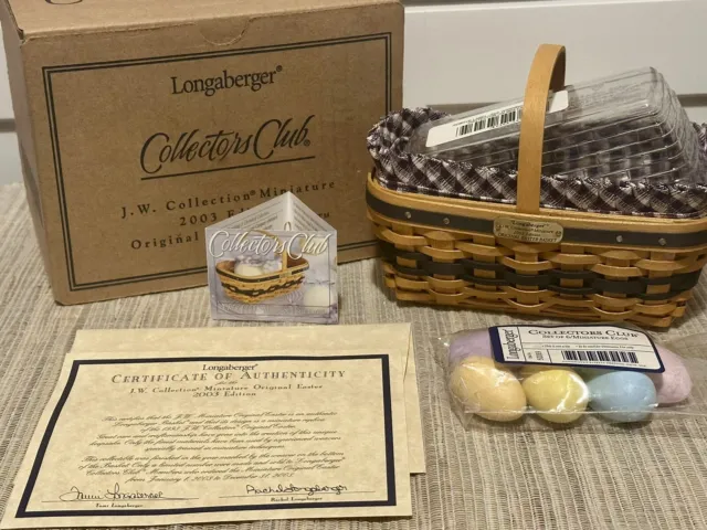 2003 Longaberger Collectors Club JW Miniature Original Easter Basket Set W/ Eggs