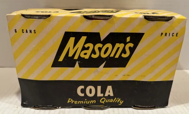 Vintage Mason’s Cola 6 Pack Carrier With Cans Pre Zip Flat Top RARE