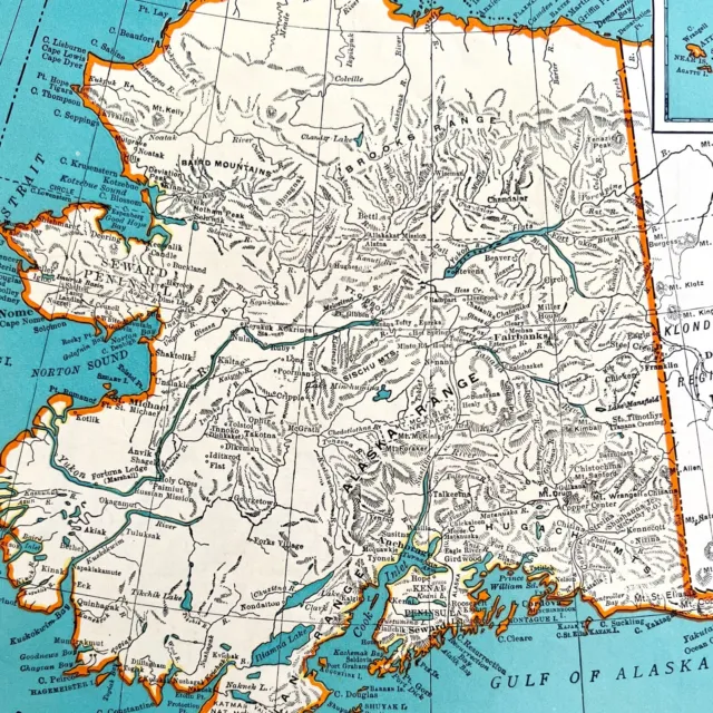 Alaska North America Map 1935 United States 14 x 11" Canada Yukon LGAD99