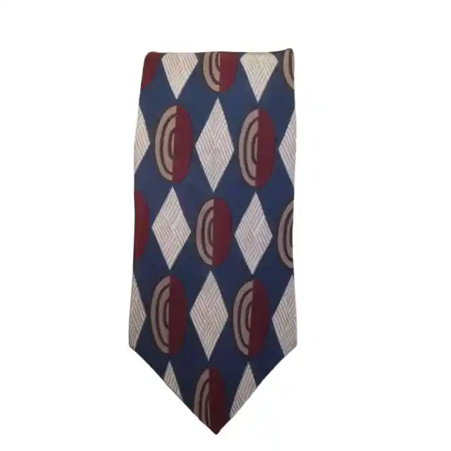George Machado Zylos Men's Classic Geometric Necktie 100 % Silk, Maroon Blue Tie