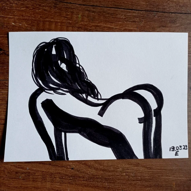 Dibujo original erótico cuerpo femenino gráficos arte boceto marcador...