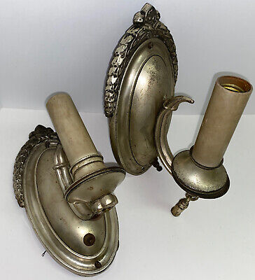 Lot Of 2 Vintage Antique Metal Candle Style Electric Wall Sconces Pair
