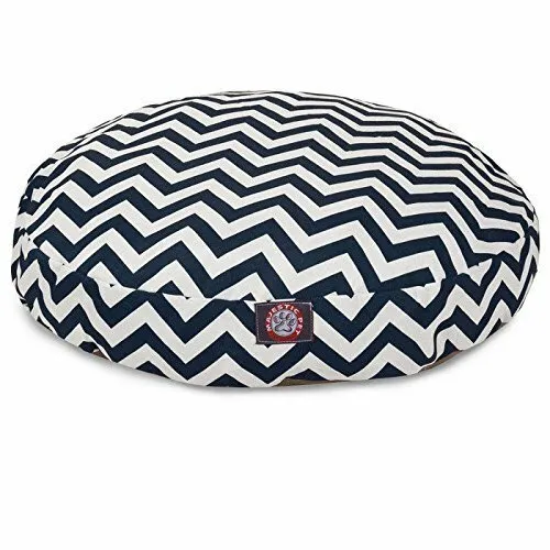 MajesticPet 788995506898 30 in. Chevron Round Pet Bed, Navy Blue - Small