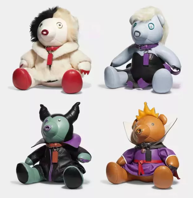 4 x Disney X Coach Evil Queen/Maleficent/Cruella/Ursula Leather Bear Collectable