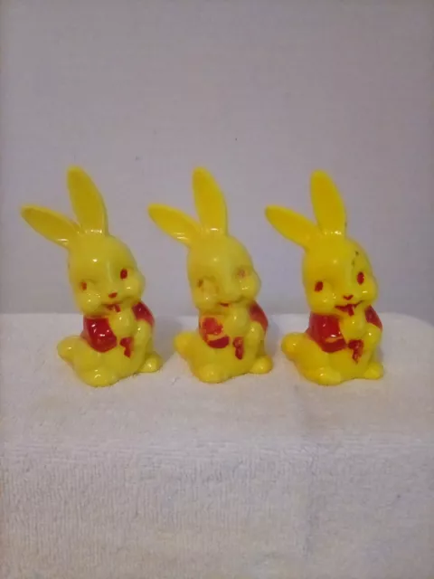 Vintage Easter Irwin Hard Plastic Bunny Rattles (Lot of 3)