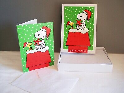 Snoopy Gift Woodstock Box 12 Hallmark Christmas Holiday Cards Glitter New Boxed