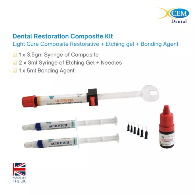 Dental Restoration Composite Kit including Etching gel & Bonding Agent - UK Made