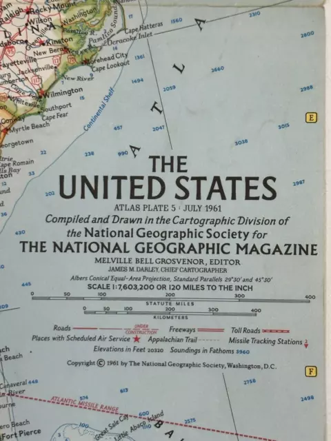 National Geographic Magazine,Folded Paper Map, The United States, 1961