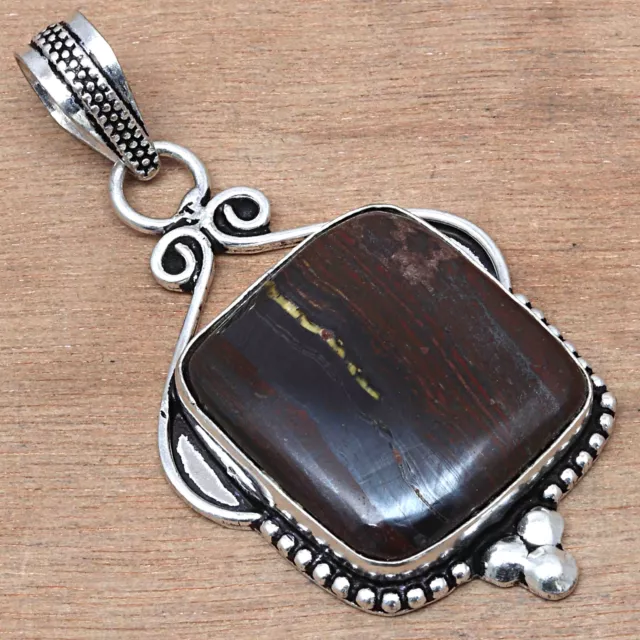 Pendant Iron Tiger's Eye s Gemstone Handicraft Valentine'Day Silver Jewelry 2.5"