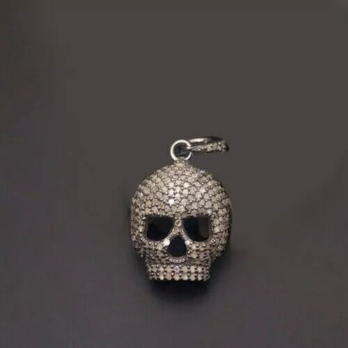 Pave Diamond Skull Ghost Charm Pendant Sterling Silver Halloween Jewelry 3