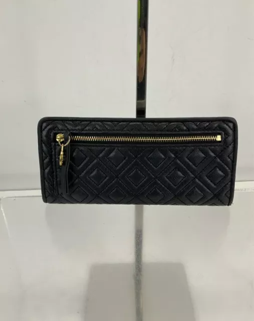 TORY BURCH BLACK Quilted Embossed Leather Snap Long Wallet $10.99 ...