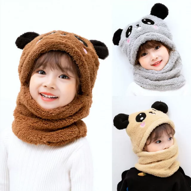 Knitted Cap Child Girls Boys Toddler Winter Warm Earflap Baby Hat Hooded Scarf